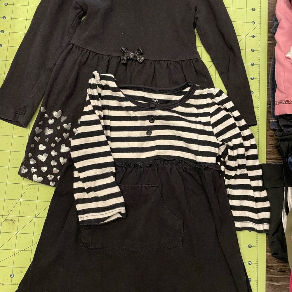 Healthtex Black and White Striped Dress with Heart Accents